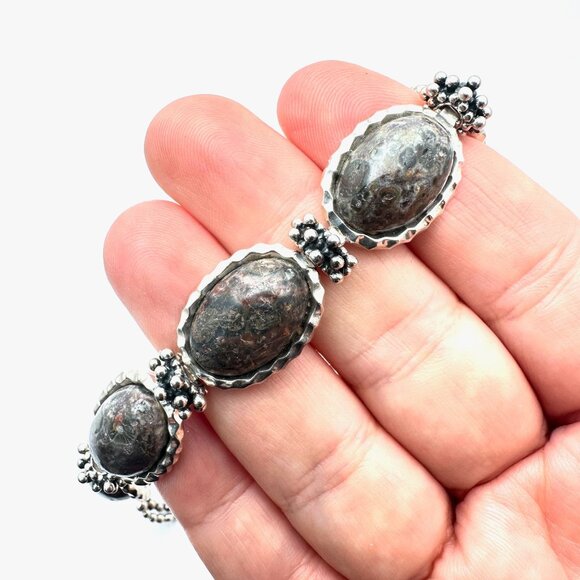 Michael Dawkins Jasper? Gemstone Sterling Silver Bracelet 8 Inch 38 Grams - Picture 3 of 4